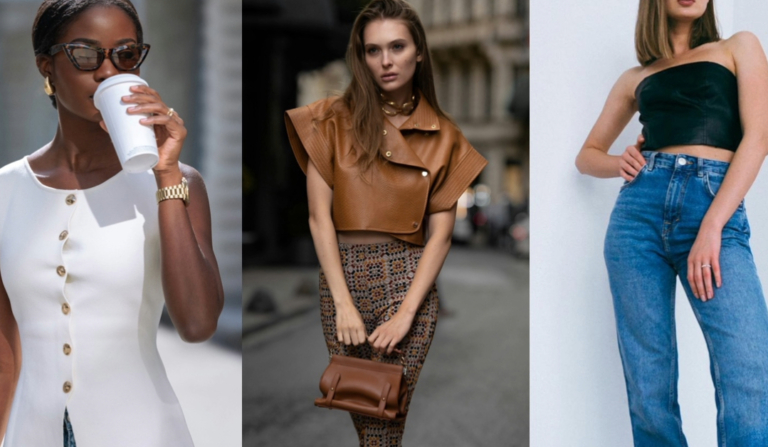 Three stylish women showcasing the must-have wardrobe essentials that can elevate your wardrobe